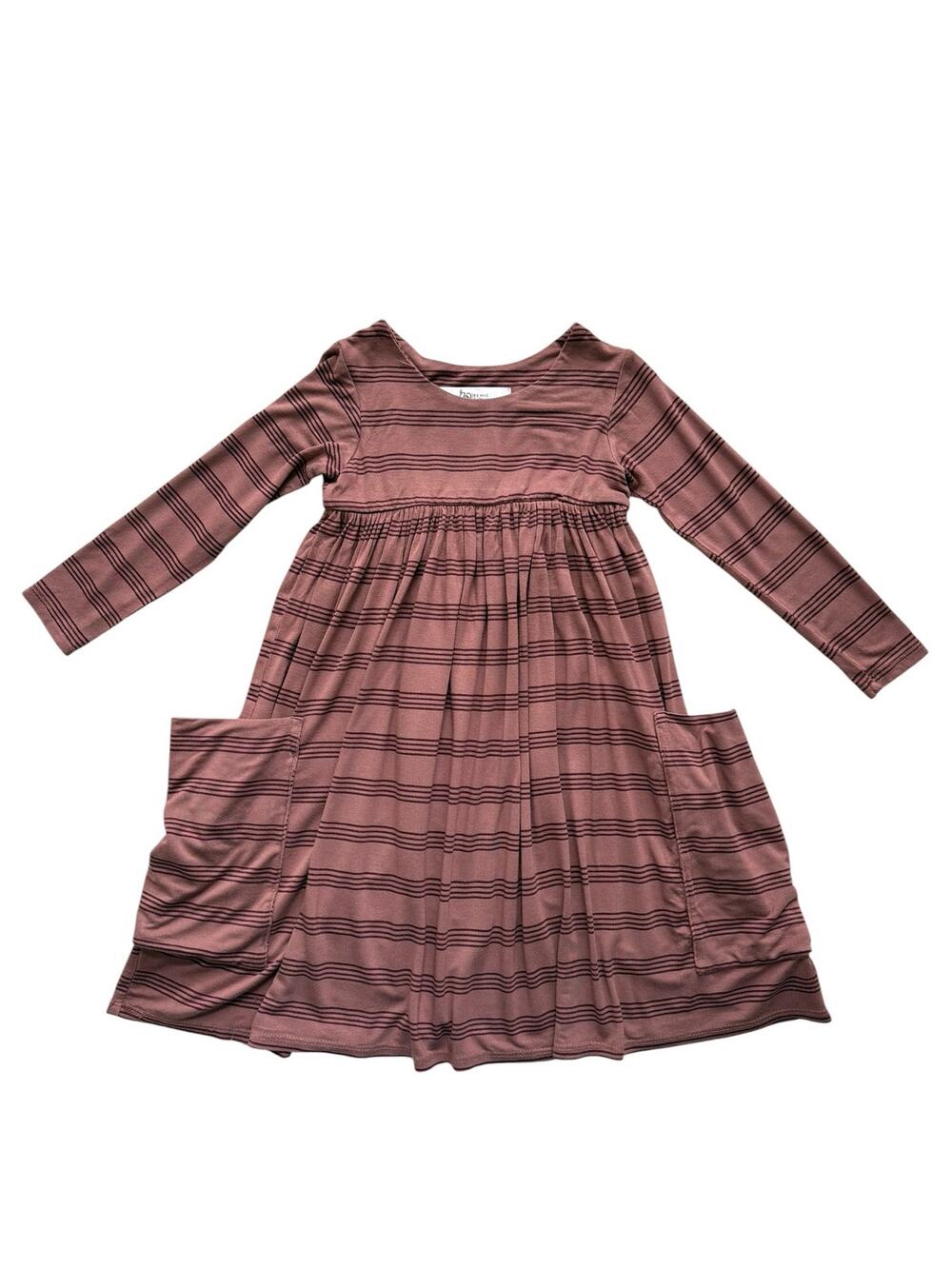 Remie Girl Mauve Stripe Long Sleeve Pocket Day Dress Size 5